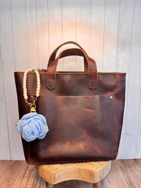 Crochet Bag Charm Crochet Pearl Blue Rose Flower Purse Charm Pearl Wristlet